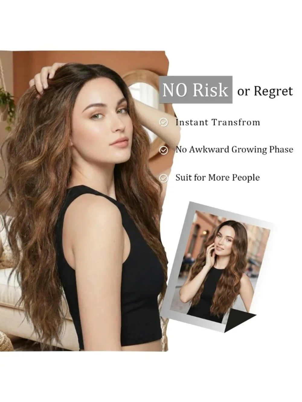 Women's Highlight Brown 26 Inch Charming Middle Part Heat Resistant Fiber Wigs